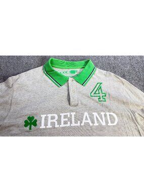 Ferruche Ireland Polo Shirt Gray & Green XL Shamrock Embroidered 4 Cotton blend